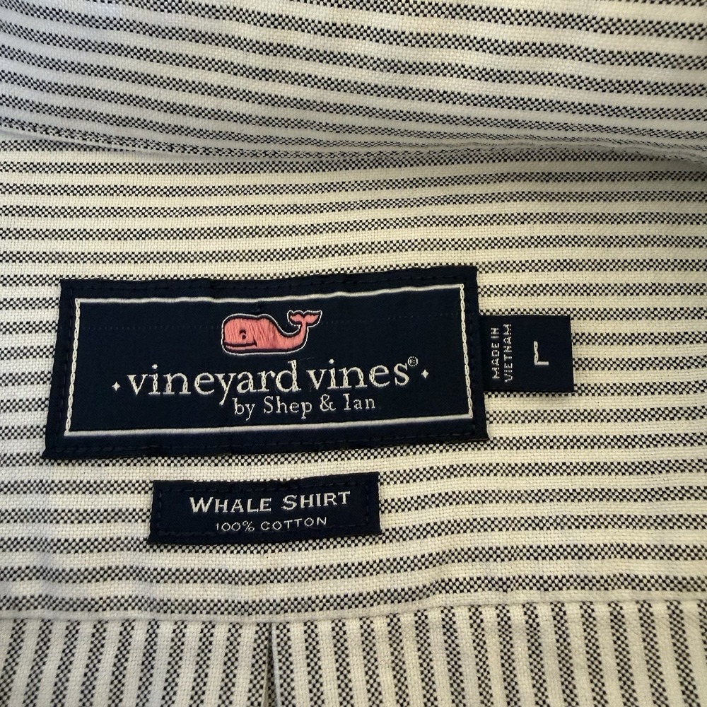 Vineyard Vines Whale Shirt Men's Large‎ Charcoal Pinstripes Button Down Casual - Picture 5 of 10